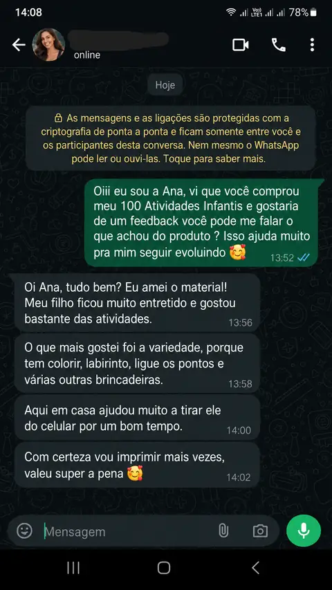 Depoimento de cliente destacando a variedade das atividades e o tempo longe do celular